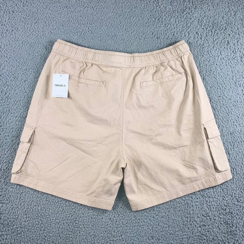 Men XL Cargo Shorts Tan 6.5'' Ripstop Elastic‎ Waist Gorpcore Streetwear Grunge